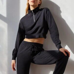 TNA Cozy AF Fleece Perfect 1/4 Zip Collared Sweatshirt in Dark Gray XS